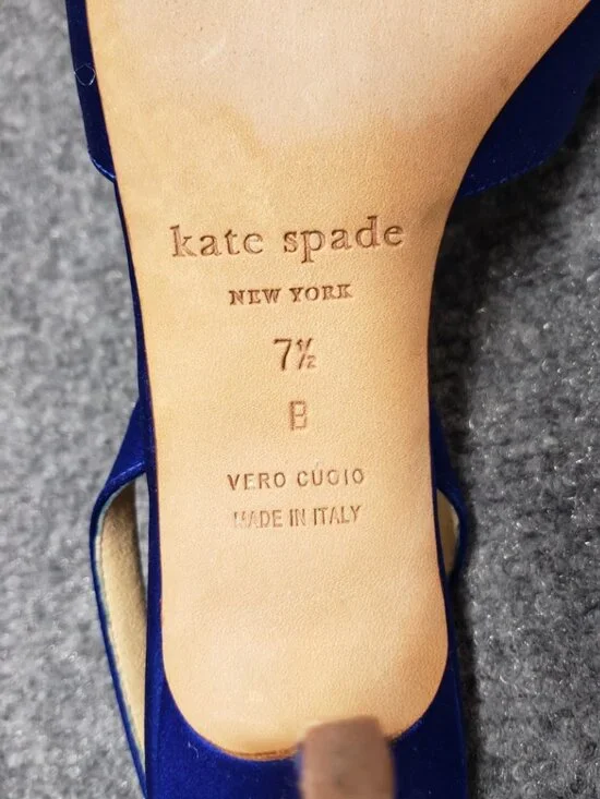 Kate Spade New York Women Heel Shoes Blue Satin Slingback Peep Toe Formal - Picture 11 of 16